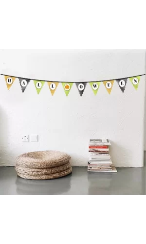 Cadılar Bayramı Kabak Temalı Halloween Yazılı Banner Süs Flama 3 Metre