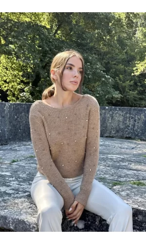 Camel Boncuklu Triko Kazak