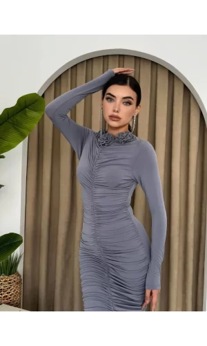 Carlis Gül Yaka Elbise