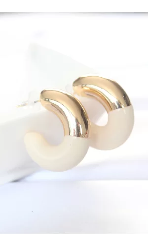 CCB Krem Gold Çift Renk Küpe