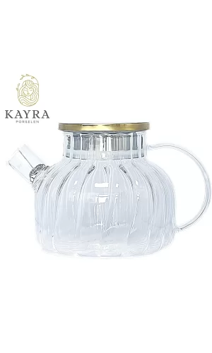 Çelik Kapaklı Borosilikat Dilimli Model Süzgeçli Cam Demlik Bitki Çayları 1000 Ml Royaleks-CM-2001