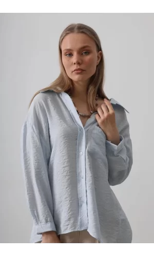 Cepli Oversize Gömlek - Bebe Mavisi