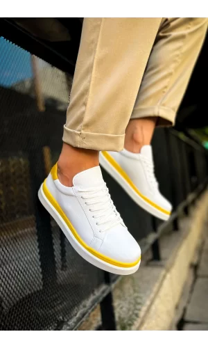 CH979 Santoni GBT Spor Erkek Ayakkabı BEYAZ/SARI