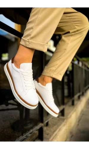 CH979 Santoni GBT Spor Erkek Ayakkabı BEYAZ/TABA