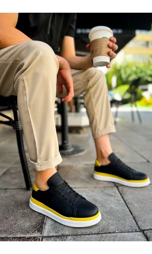 CH979 Santoni GBT Spor Erkek Ayakkabı SIYAH/SARI