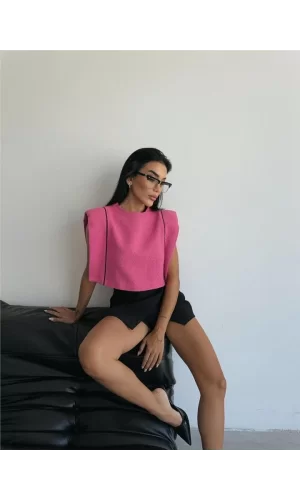 CHANEL VATKALI CROP BLUZ - Fuşya