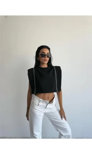 CHANEL VATKALI CROP BLUZ - Siyah