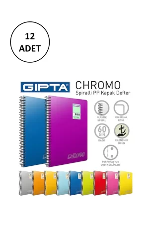 Chromo Spiralli Pp Kapak Defter A4-60 Yaprak Düz 12 Adet