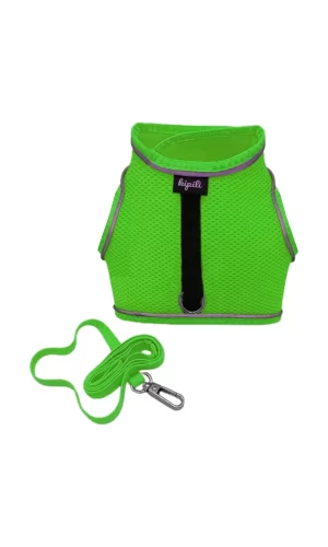 Çift Kilitli Sportif Kedi Köpek Göğüs Tasma Seti 34-44 cm Large Yeşil