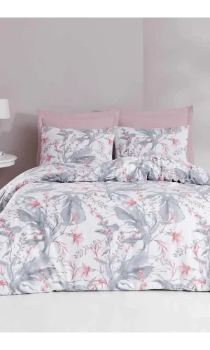 Çift Kişilik Pamuklu Nevresim Takımı Fitted Çarşaflı Lastikli Amy Blush