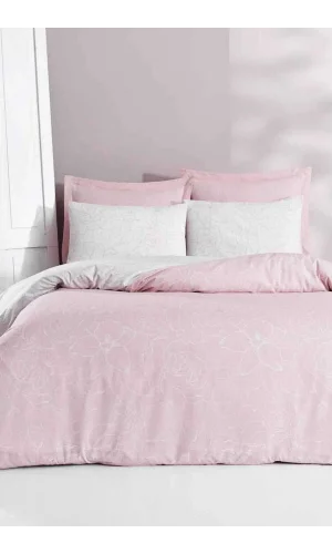 Çift Kişilik Pamuklu Nevresim Takımı Fitted Çarşaflı Lastikli Eve Blush