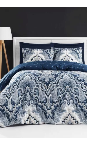Çift Kişilik Pamuklu Nevresim Takımı Tegan Denim Fitted Çarşaflı Lastikli