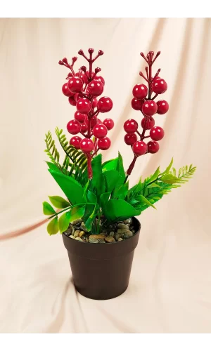 Cocina Yılbaşı Kokina Saksıda Şık Dekorasyon Süsleme Yapay Çiçek 26 cm