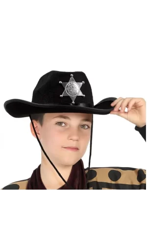 Çocuk Kovboy Şapkası Sheriff Şapkası Siyah Renk