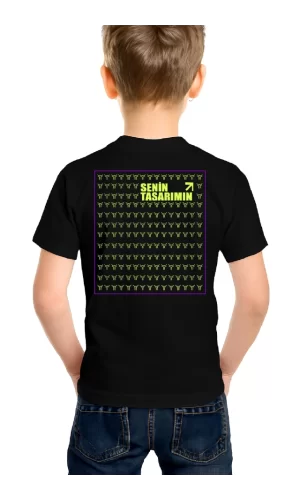 Çocuk Ön Arka Sizin Tasarımınız Basic Tshirt - Siyah