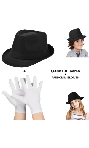 Çocuk Sahne Performans Seti – Gösteri Fötr Şapka Ve Eldiven