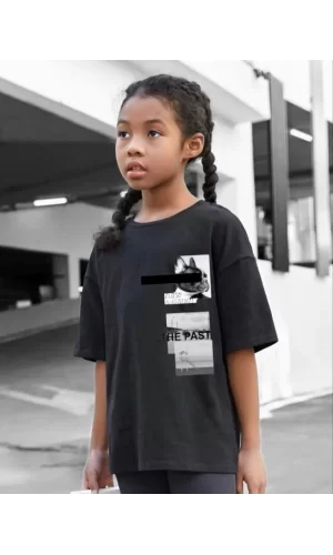 Luz&Pos Çocuk Unisex Baskılı T-shirt - Siyah