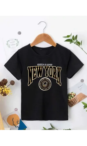 Luz&Pos Çocuk Unisex Baskılı T-shirt - Siyah