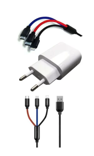 Çoklu Hızlı Şarj Kablosu ve Hızlı Şarj Soketi Type-C Mikro İphone Uyumlu 1.2 Metre 3A