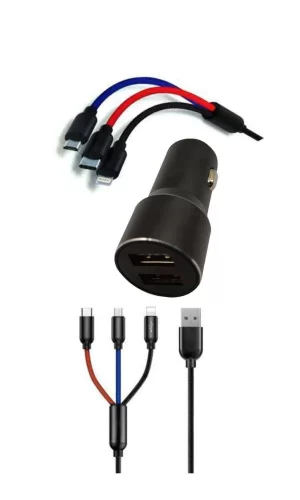 Çoklu Hızlı Şarj Kablosu ve Seyahat Araç Şarj Soketi Type-C Mikro İphone Uyumlu 1.2 Metre 3A