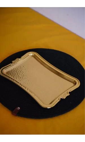Cooker Dikdörtgen Dövme Desenli Gold Metal Sunum Tepsi 25x17 cm
