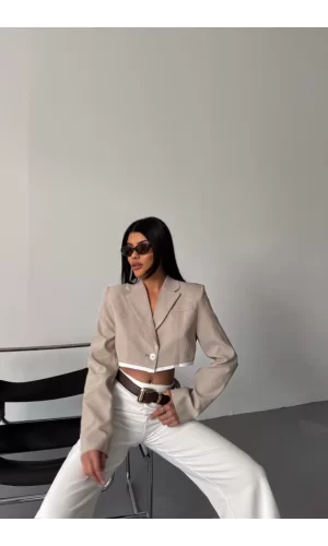 CROP CEKET TEK DÜĞME - Bej