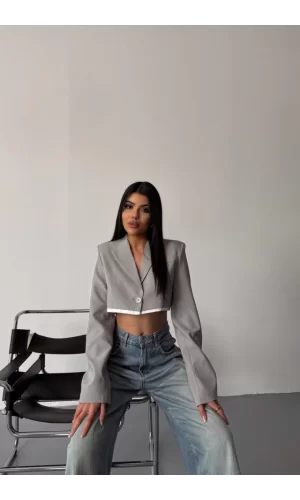 CROP CEKET TEK DÜĞME - Gri