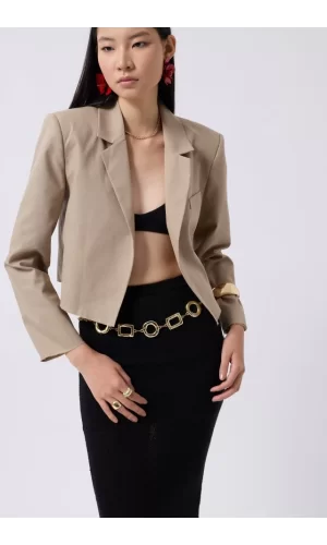 Crop Keten Blazer Ceket