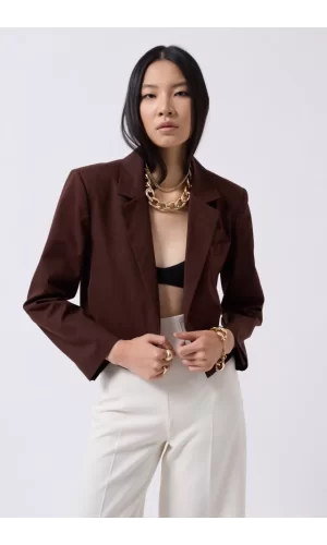Crop Keten Blazer Ceket