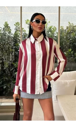 Çubuk Çizgili Şifon Saten Gömlek 3428