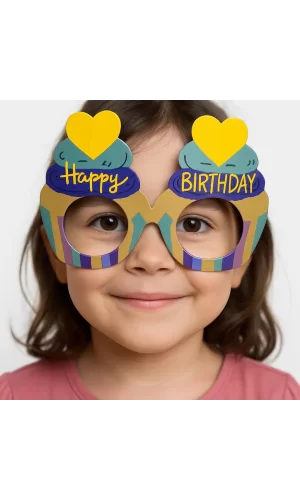Cupcake Temalı Doğum Günü Renkli Karton Happy Birthday Gözlüğü 6 Adet