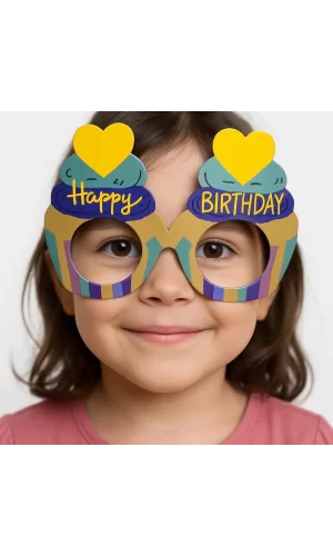 Cupcake Temalı Doğum Günü Renkli Karton Happy Birthday Gözlüğü 6 Adet