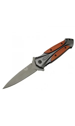 Da27b Gri Sivri Kamp Çakı 20cm - Yarı Otomatik, Kemerlikli, Kutulu, Ahşap - Metal Sap
