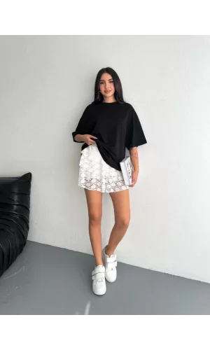 Dantel Şortlu Etek - Beyaz