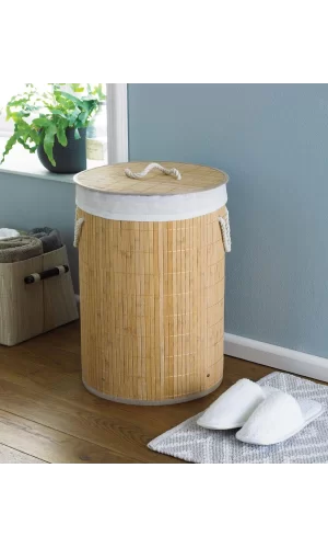 DecoHandy Yuvarlak Bambu Kirli Sepeti
