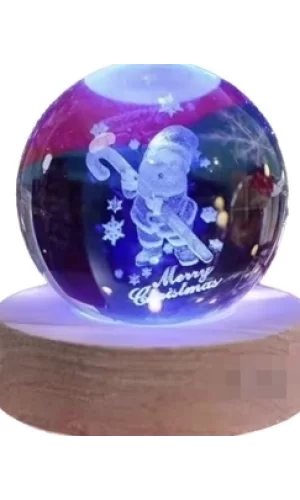 Dekoratif Noel Tasarımlı Ahşap Altlıklı Işıklı Cam Küre Büyük Boy8cm