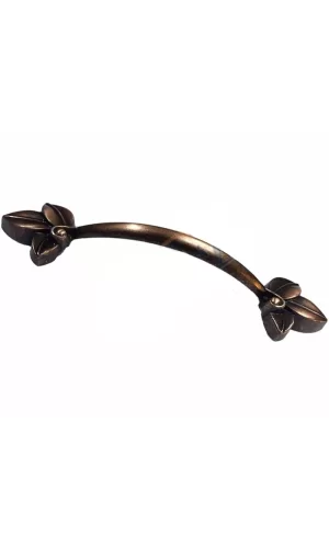 Dekoratif Zamak Yaprak Kulp - 96mm, Eskitme, 1 Adet