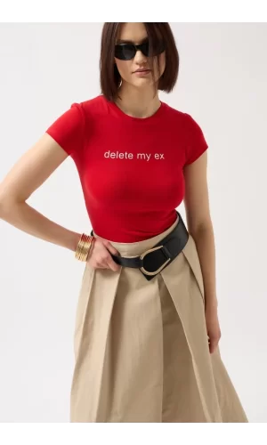 Delete My Ex Baskılı Likralı Crop T-Shirt