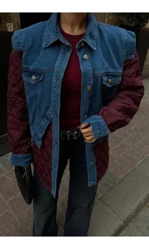 Denim Garnili Kapitone Ceket 7071