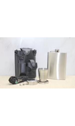 Deri Kılıflı Shot Bardaklı Matara Alk3913