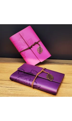 Deri Yaprak Desenli Çizgisiz Defter