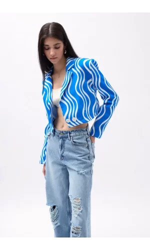 Desenli Crop Ceket