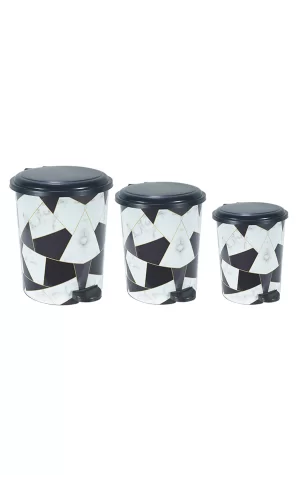 Desenli Pedallı Karışık Desen 3lü Çöp Kovası Takımı Royaleks-M10144
