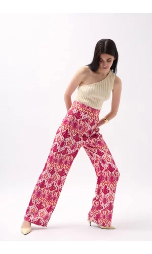 Desenli Saten Pantolon