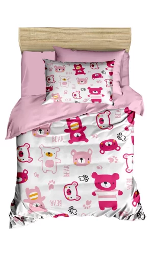 Dijital Baskılı 3d Pamuklu Yenidoğan Bebek Nevresim Takımı Bear Toy Pink