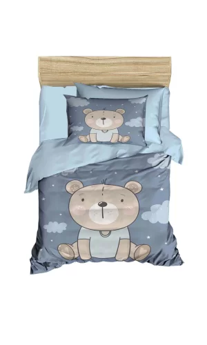 Dijital Baskılı 3d Pamuklu Yenidoğan Bebek Nevresim Takımı Blue Bear