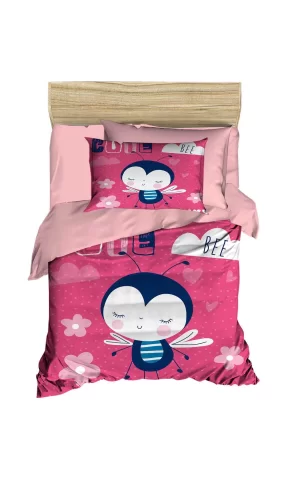 Dijital Baskılı 3d Pamuklu Yenidoğan Bebek Nevresim Takımı Cute Bee Pink