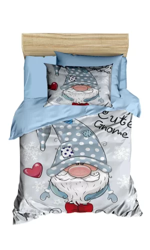 Dijital Baskılı 3d Pamuklu Yenidoğan Bebek Nevresim Takımı Cute Gnome Blue