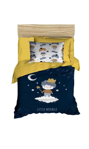 Dijital Baskılı 3d Pamuklu Yenidoğan Bebek Nevresim Takımı Little Miracle Navy