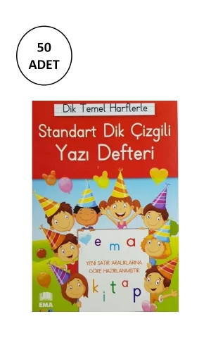 Dik Temel Harflerle Standart Renkli Kareli Yazı Defteri 50 Adet
